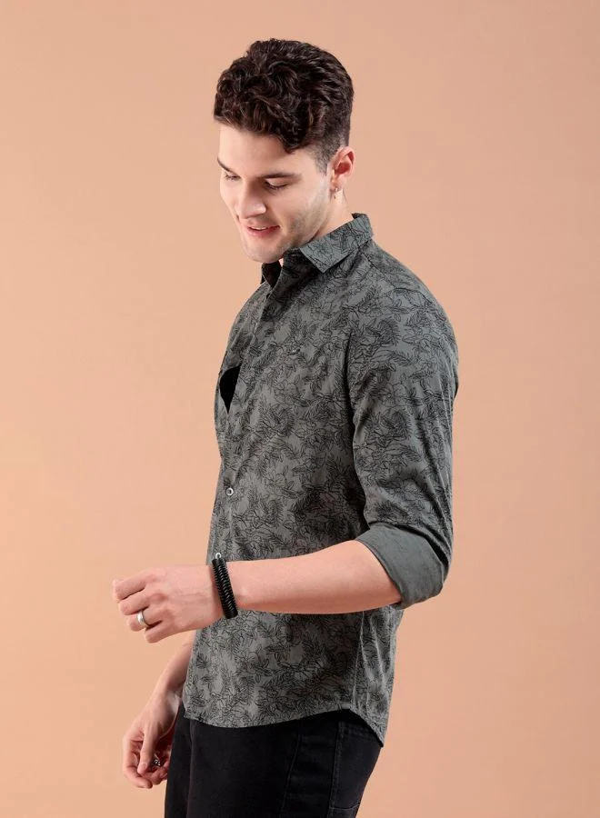 The Indian Garage Co Men Slim Fit Graphic Print Full Sleeves Spread Collar Casual Shirt