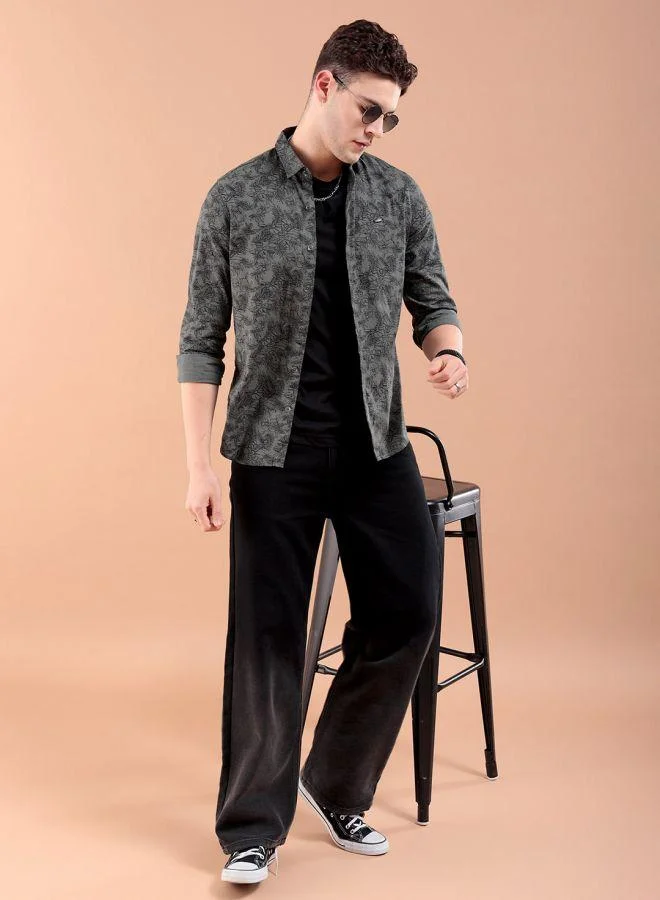 The Indian Garage Co Men Slim Fit Graphic Print Full Sleeves Spread Collar Casual Shirt
