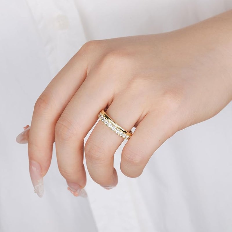 LOIPURI Moissanite Eternity Band Rings for Women, 14k Gold Plated Dual Eternity Rings Wedding Band for Women Stacking, Gold Jewelry Non Tarnish Engagement Promise Anniversary Comfort Fit Size 5-10 - Image 4