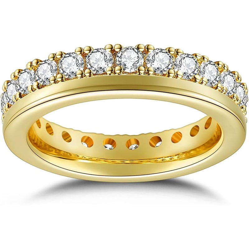 LOIPURI Moissanite Eternity Band Rings for Women, 14k Gold Plated Dual Eternity Rings Wedding Band for Women Stacking, Gold Jewelry Non Tarnish Engagement Promise Anniversary Comfort Fit Size 5-10 - Image 1