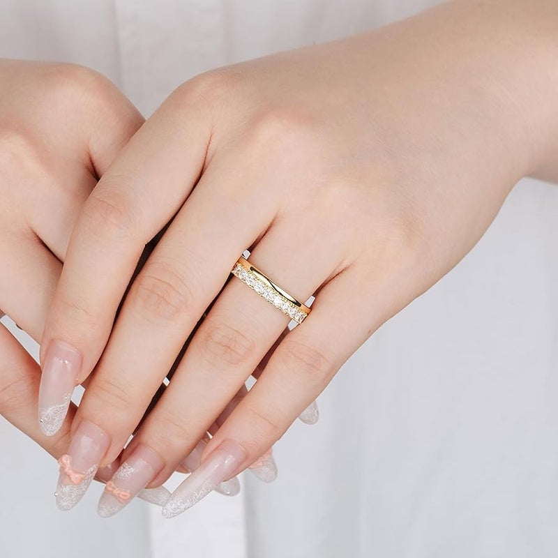 LOIPURI Moissanite Eternity Band Rings for Women, 14k Gold Plated Dual Eternity Rings Wedding Band for Women Stacking, Gold Jewelry Non Tarnish Engagement Promise Anniversary Comfort Fit Size 5-10 - Image 5