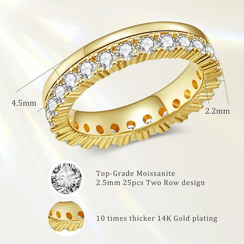 LOIPURI Moissanite Eternity Band Rings for Women, 14k Gold Plated Dual Eternity Rings Wedding Band for Women Stacking, Gold Jewelry Non Tarnish Engagement Promise Anniversary Comfort Fit Size 5-10 - Image 2