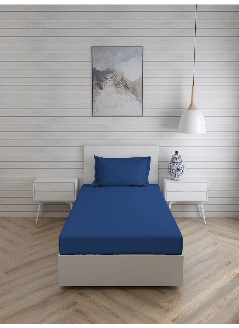 Shri Anand Creations Shri Anand Creations Cotton Fast Color SolidPlain Royal Blue Bedsheet For Single Bed With 1 Pillow Cover  - Image 1