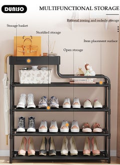 DUNISO 5-layers Shoe Rack with Storage Box, Space Saver Shoe Storage Rack, Tall Shoe Shelf with Removable Panels, Sturdy & Durable Shoe Storage Organizer, Free Standing Tall Boots Organizer Shelf for Wall,Entryway,Closet,Garage  - Image 3