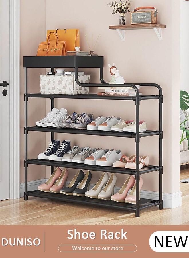 DUNISO 5-layers Shoe Rack with Storage Box, Space Saver Shoe Storage Rack, Tall Shoe Shelf with Removable Panels, Sturdy & Durable Shoe Storage Organizer, Free Standing Tall Boots Organizer Shelf for Wall,Entryway,Closet,Garage - Image 1