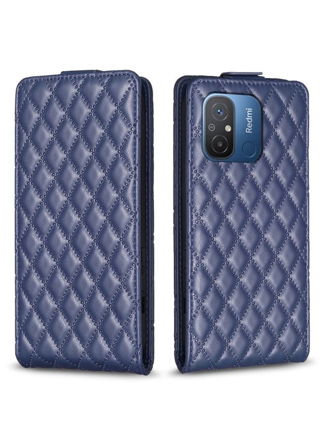 HuHa Case Cover For Xiaomi Poco C55 / Redmi 12C Diamond Lattice Vertical Flip Leather Phone Case Blue 