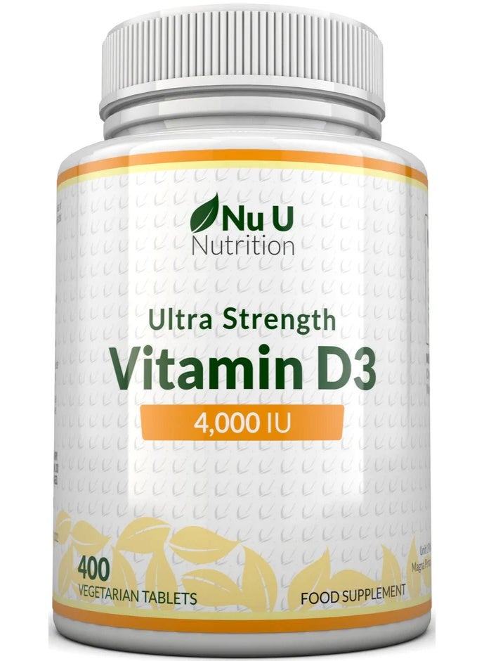 Nu U Nutrition Vitamin D3 4000IU Tablets for Immune Support, Bone Health & Overall Wellbeing - Gluten Free, Vegetarian Friendly, Ideal for Seasonal Supplementation- 400 Tablets - 1 a day - Image 1