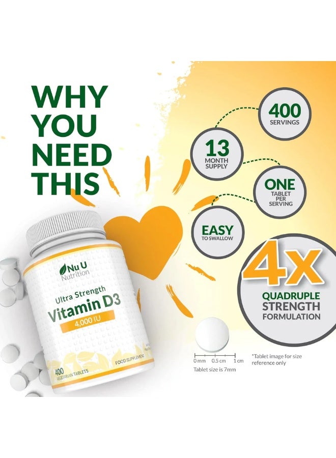 Nu U Nutrition Vitamin D3 4000IU Tablets for Immune Support, Bone Health & Overall Wellbeing - Gluten Free, Vegetarian Friendly, Ideal for Seasonal Supplementation- 400 Tablets - 1 a day - Image 5