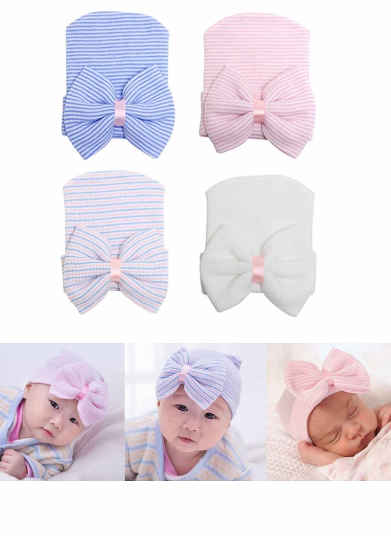 Generic Cotton Newborn Baby Infant Hat Bowknot Beanie Cap, Set of 4  - Image 1