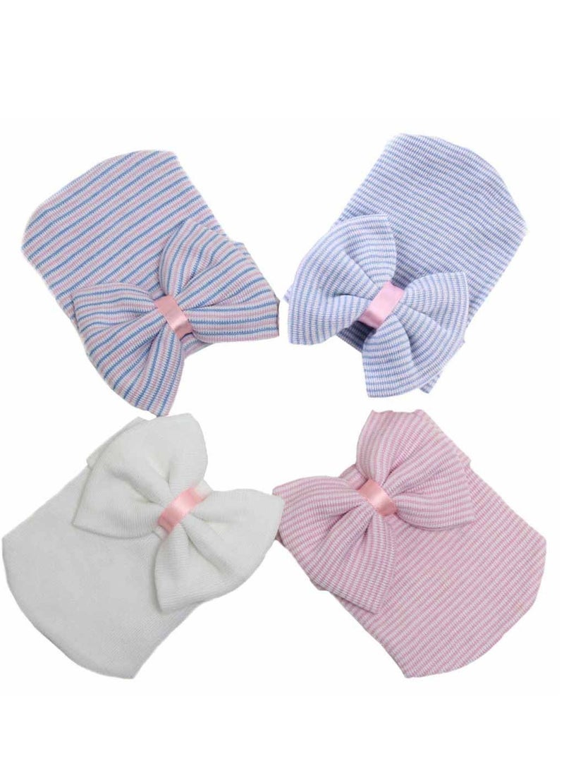 Generic Cotton Newborn Baby Infant Hat Bowknot Beanie Cap, Set of 4  - Image 4