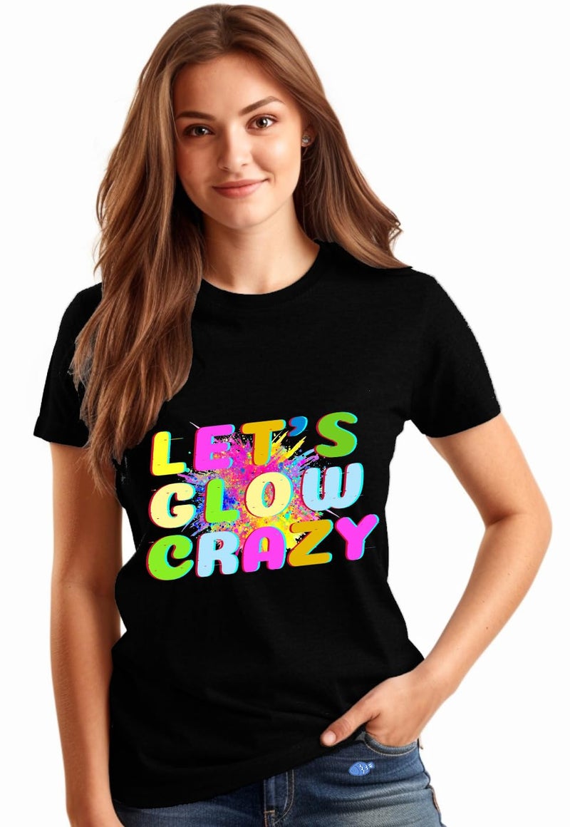 Pingyongchang Let's Glow Crazy T-Shirt for Women Colorful Vintage 80's 90's Party Funny Graphic Short-Sleeve Summer Topï¼ˆPrint Letters Don't Really Glow-Black Short XL - Image 2