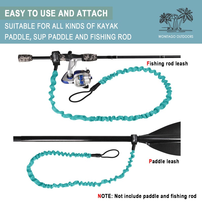 Wonitago Stretchable Kayak Paddle Leash, Coiled Rod Leash Tool Lanyard For Kayak And Sup Paddles, Fishing Poles Rods, Teal 1 Pack - Image 4