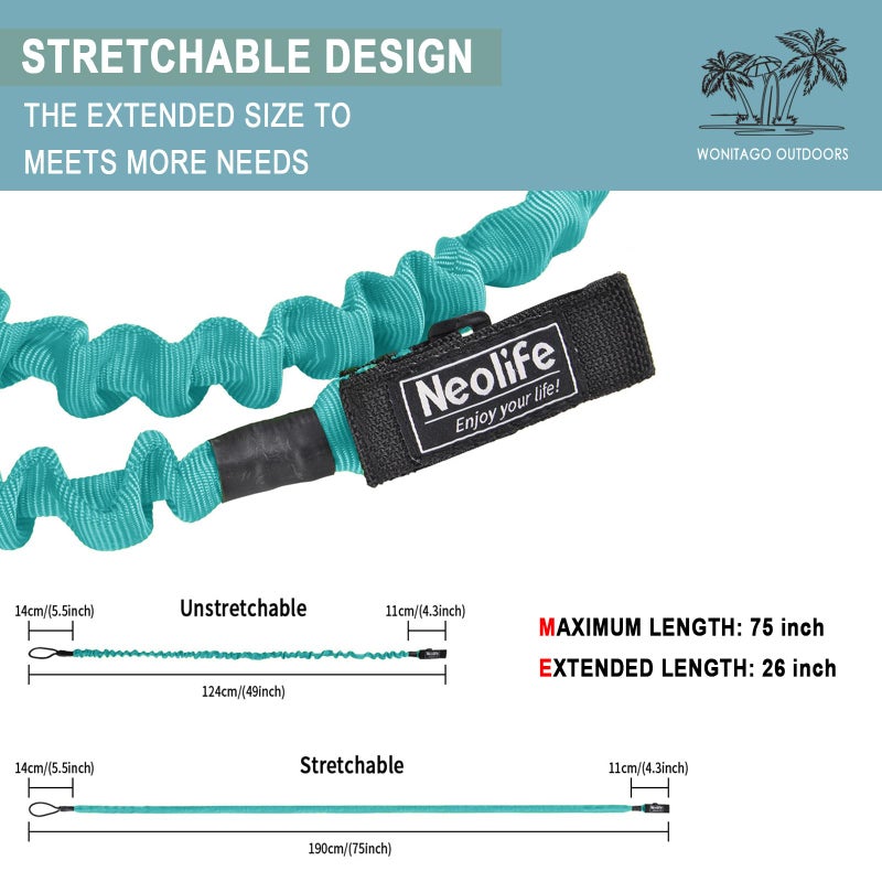 Wonitago Stretchable Kayak Paddle Leash, Coiled Rod Leash Tool Lanyard For Kayak And Sup Paddles, Fishing Poles Rods, Teal 1 Pack - Image 3