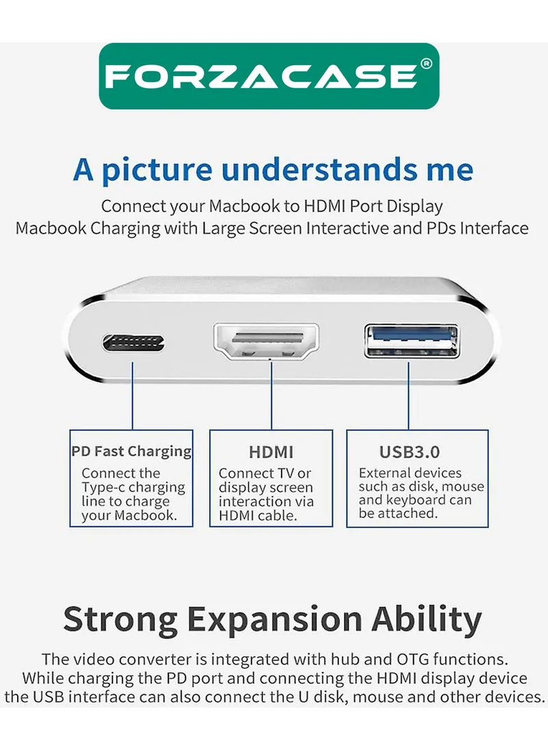 Forzacase USB 3.1 Type C To HDMI USB 3.0 Converter Converter Adapter Cable - FC444
