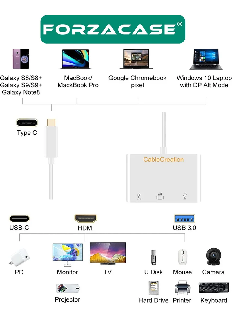 Forzacase USB 3.1 Type C To HDMI USB 3.0 Converter Converter Adapter Cable - FC444