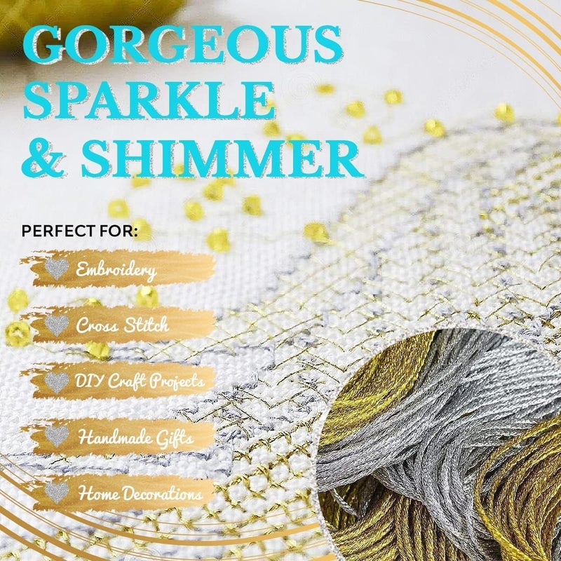 ThreadNanny New ThreadNanny 24 Skeins of 100 Cotton Metallic Thread for Hand Embroidery 12 Gold  12 Silver - Image 5