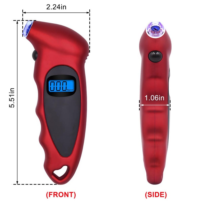 مقياس ضغط الإطارات الرقمي ، 150 PSI، 4 إعدادات، مقياس دقيق للإطارات مع قبضة مانعة للانزلاق، شاشة LCD بإضاءة خلفية، أداة فحص وقراءة ضغط الإطارات للسيارات والشاحنات والدراجات والدراجات ال��ارية (أحمر) - Image 2