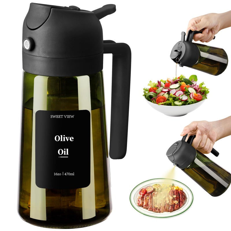 SWEET VIEW Olive Oil Dispenser and Oil Sprayer â€“ 16oz/470ml Glass Light-Proof Oil Pourer for Kitchen, Air Fryer, Cooking, Salad, and BBQ - Image 1
