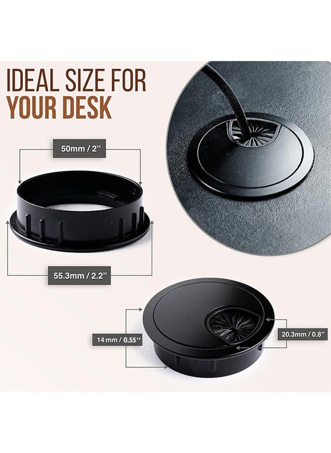 Generic 2 Pcs Metal Desk Grommet 2 Inch (50 mm) Black Zinc Alloy Metallic Desk Cord Hole Cover to Arrange Cables & Wires Through Computer Table/Countertops  - Image 2