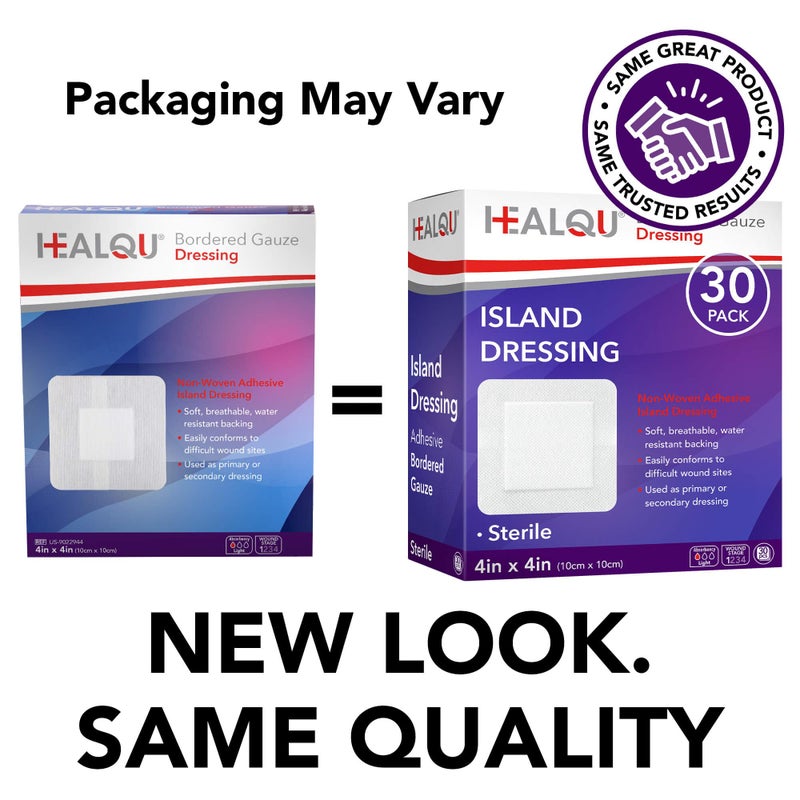 HEALQU Island Dressing - 4"x4", 30 Count - Bordered Gauze Sterile Individually Wrapped Gauze Pads, Water-Resistant, Non-Woven Backing - Soft and Breathable Wound Dressing for First Aid and Medical - Image 2