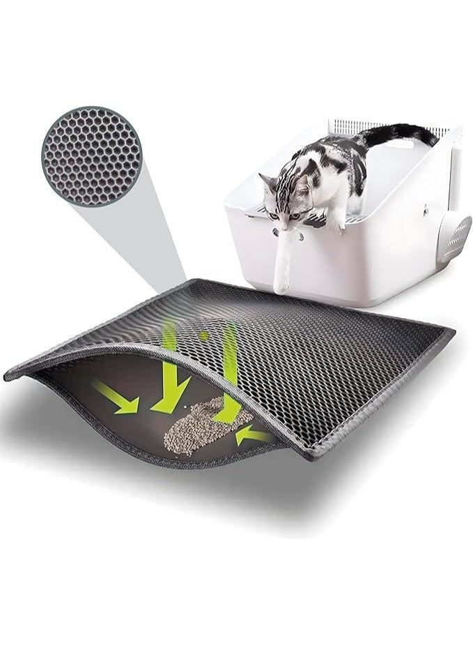 بساط لفضلات القطط من سوا، بساط لفضلات القطط بتصميم خلية النحل بطبقة مزدوجة، بساط فضلات القطط مقاوم للبول والماء، سهل التنظيف وقابل للغسل (55 × 75 سم، رمادي) - Image 1