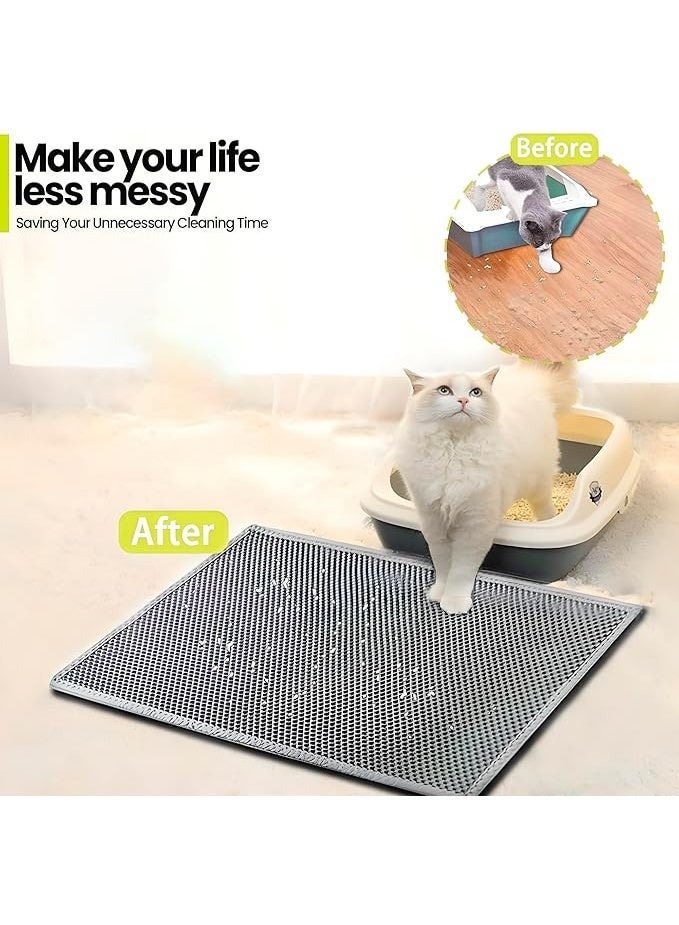 بساط لفضلات القطط من سوا، بساط لفضلات القطط بتصميم خلية النحل بطبقة مزدوجة، بساط فضلات القطط مقاوم للبول والماء، سهل التنظيف وقابل للغسل (55 × 75 سم، رمادي) - Image 2