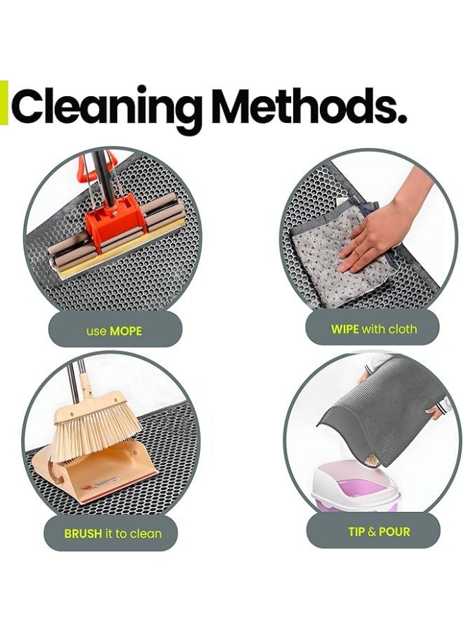 بساط لفضلات القطط من سوا، بساط لفضلات القطط بتصميم خلية النحل بطبقة مزدوجة، بساط فضلات القطط مقاوم للبول والماء، سهل التنظيف وقابل للغسل (55 × 75 سم، رمادي) - Image 5