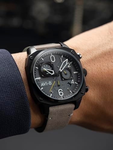 AVI-8 Men's 45mm Hawker Hunter Retrograde Chronograph Sea Gray Watch with Leather Strap AV-4052-03 - Image 3