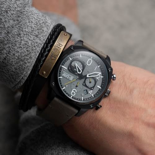 AVI-8 Men's 45mm Hawker Hunter Retrograde Chronograph Sea Gray Watch with Leather Strap AV-4052-03 - Image 4