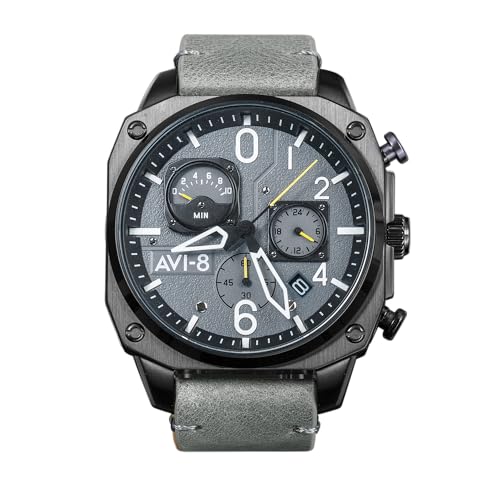 AVI-8 Men's 45mm Hawker Hunter Retrograde Chronograph Sea Gray Watch with Leather Strap AV-4052-03 - Image 5