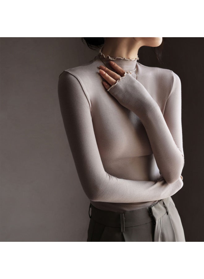Purple Modal Half Turtleneck Wooden Ear Bottoming Shirt Women's Autumn And Winter Inner Long-sleeved Top - Image 1