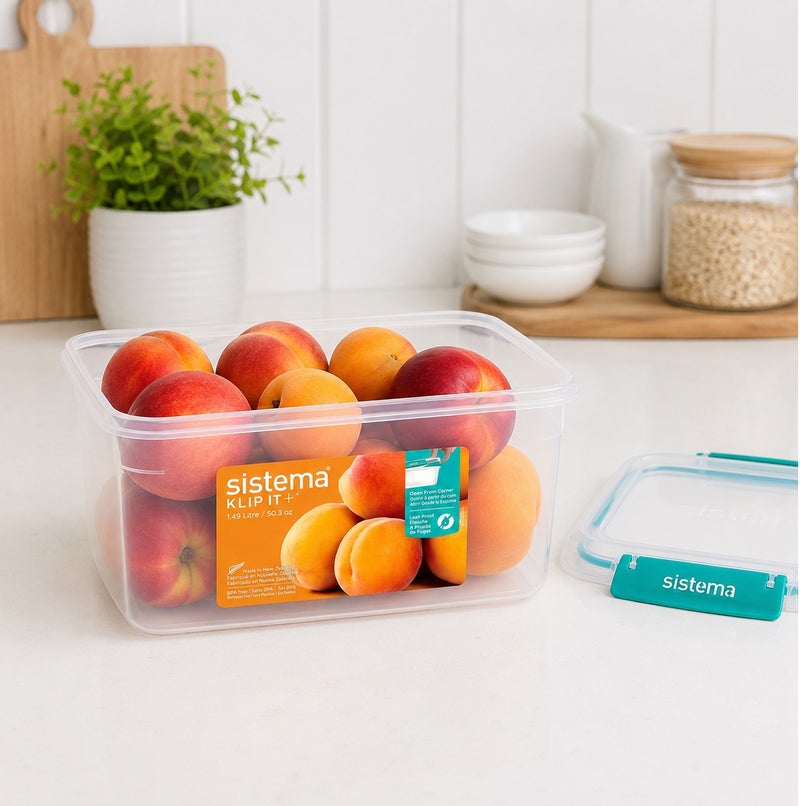 Sistema KLIP IT Plus Rectangular Food Storage Container 1.49L Minty Teal, BPA Free Airtight Kitchen Storage Box for Meal Prep, Leftovers, Pantry Organization & Food Storage, Made in New Zealand - Image 2