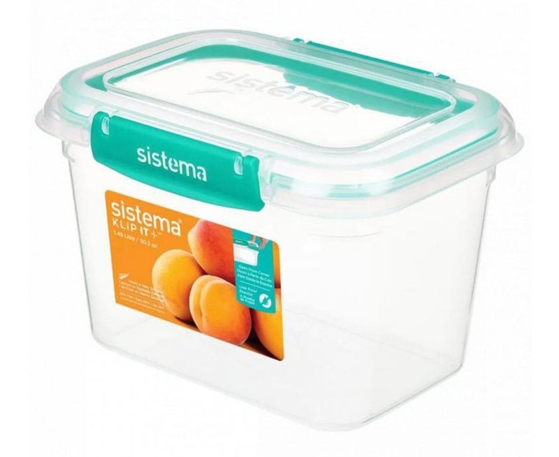 Sistema KLIP IT Plus Rectangular Food Storage Container 1.49L Minty Teal, BPA Free Airtight Kitchen Storage Box for Meal Prep, Leftovers, Pantry Organization & Food Storage, Made in New Zealand - Image 1