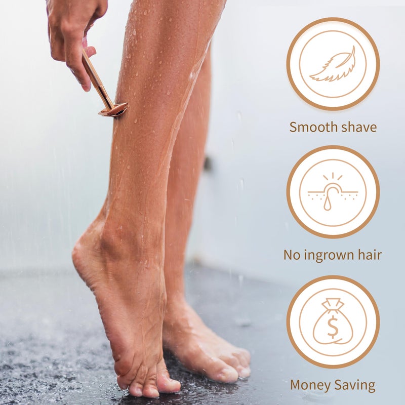 Bambaw Double Edge Safety Razor with Stand, Women Razor with 5 Double Edge Safety Razor Blades, Plastic Free Metal Razor â€“ Rose Gold - Image 4