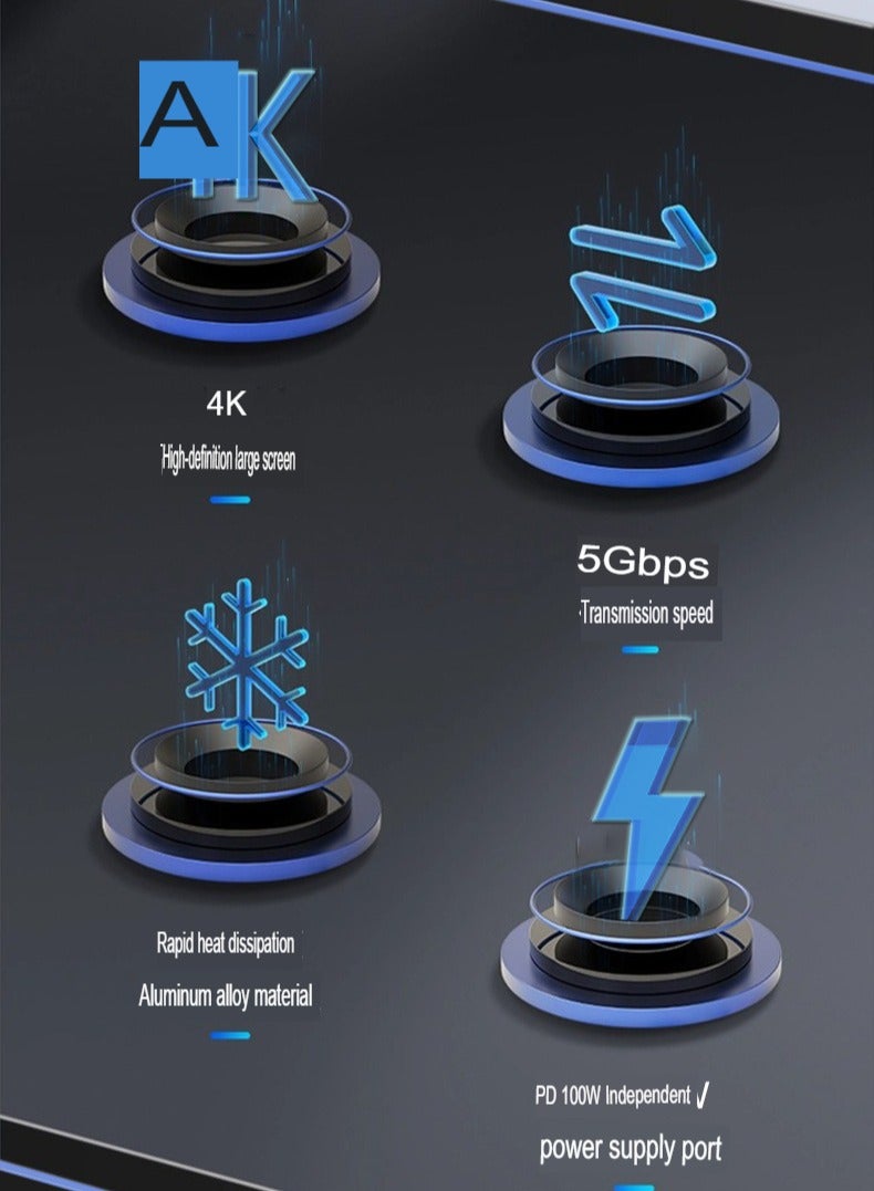 AROAQ Type C To Hd Multimedia Interface Adapter, Portable Multiport Usb C Hub, Durable Fast Transfer 5-in-1 Type C Adapter, Hd Display Hdmi Cable Docking Station, (Five-in-one HDMI4k+USB3.0+USB2.0*2+PD100W) - Image 2