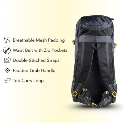 Impulse Inverse 65L Travel bag with Rain Cover | Water Resistant | Padded Adjustable Shoulder Straps & Waist Belt | Ideal for Hiking, Camping & Travel Rucksack Backpack- Black |1 Year Warranty - Image 5