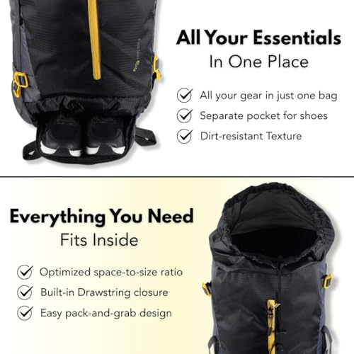 Impulse Inverse 65L Travel bag with Rain Cover | Water Resistant | Padded Adjustable Shoulder Straps & Waist Belt | Ideal for Hiking, Camping & Travel Rucksack Backpack- Black |1 Year Warranty - Image 4