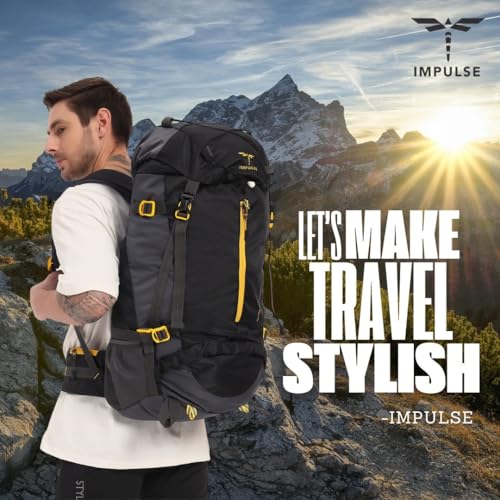 Impulse Inverse 65L Travel bag with Rain Cover | Water Resistant | Padded Adjustable Shoulder Straps & Waist Belt | Ideal for Hiking, Camping & Travel Rucksack Backpack- Black |1 Year Warranty - Image 2
