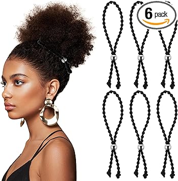 LLOUSSAK 6 قطع أربطة شعر أفرو بدون انزلاق لذوي الشعر المجعد الطبيعي، قابلة للتعديل، حزام ذيل حصان أفرو، أربطة شعر مرنة سوداء للنساء ذوات الشعر الأفرو، ذيل حصان كينيكي، - Image 1