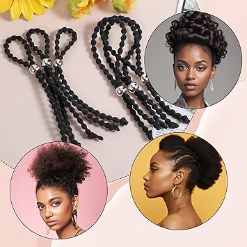 LLOUSSAK 6 قطع أربطة شعر أفرو بدون انزلاق لذوي الشعر المجعد الطبيعي، قابلة للتعديل، حزام ذيل حصان أفرو، أربطة شعر مرنة سوداء للنساء ذوات الشعر الأفرو، ذيل حصان كينيكي، - Image 5