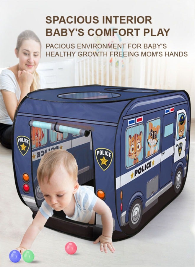 Foldable Kids Tent, Baby Playhouse, Automatically Opens, Portable, Suitable for Indoor and Outdoor Play, Children's Camping Tent, Blue Cartoon Bus Design 112 * 72 * 75cm  - Image 1