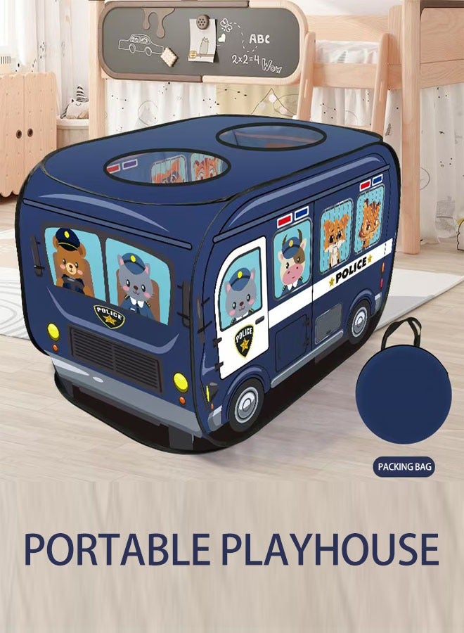 Foldable Kids Tent, Baby Playhouse, Automatically Opens, Portable, Suitable for Indoor and Outdoor Play, Children's Camping Tent, Blue Cartoon Bus Design 112 * 72 * 75cm  - Image 2