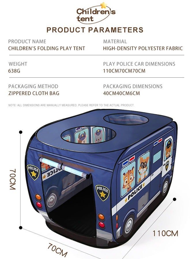 Foldable Kids Tent, Baby Playhouse, Automatically Opens, Portable, Suitable for Indoor and Outdoor Play, Children's Camping Tent, Blue Cartoon Bus Design 112 * 72 * 75cm - Image 2