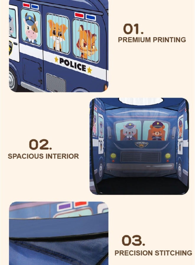 Foldable Kids Tent, Baby Playhouse, Automatically Opens, Portable, Suitable for Indoor and Outdoor Play, Children's Camping Tent, Blue Cartoon Bus Design 112 * 72 * 75cm - Image 5