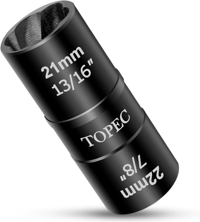 Topec مستخرج صامولة العجلة 2 في 1، أداة إزالة صامولة العجلة بمحرك 1/2، طقم مقبس إزالة قفل العجلة القابل للقلب للبراغي والصواميل التالفة والمجردة والمستديرة (21 مم × 22 مم) - Image 1