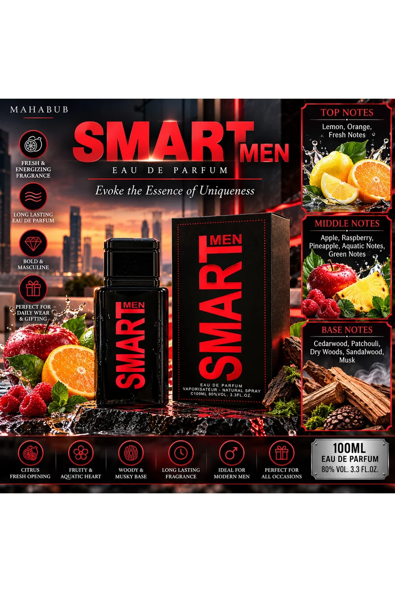 محبوب للعطور Smart Men Eau de Parfum 100ml | Fresh Citrus, Fruity & Woody Fragrance for Men