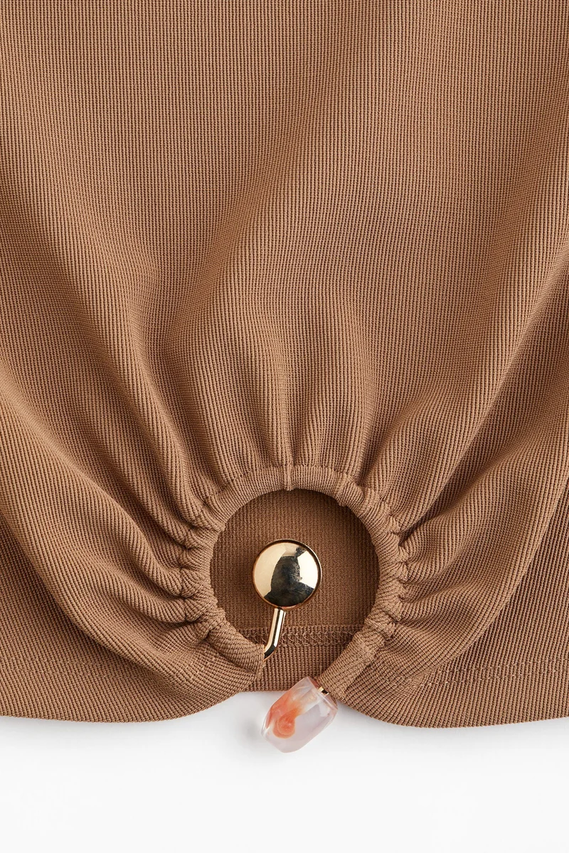 H&M Bead-detail ribbed T-shirt