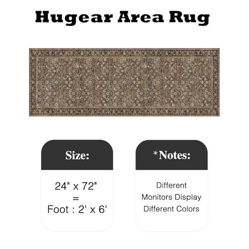 HUGEAR 2x6 Runner Rug Machine Washable Brown Hallway Area Rugs Indoor Accent Rugs Floral Low Pile Carpet Distressed Throw Rug Bedroom Living Room Office Dining Kitchen Laundry Non Slip - Image 2