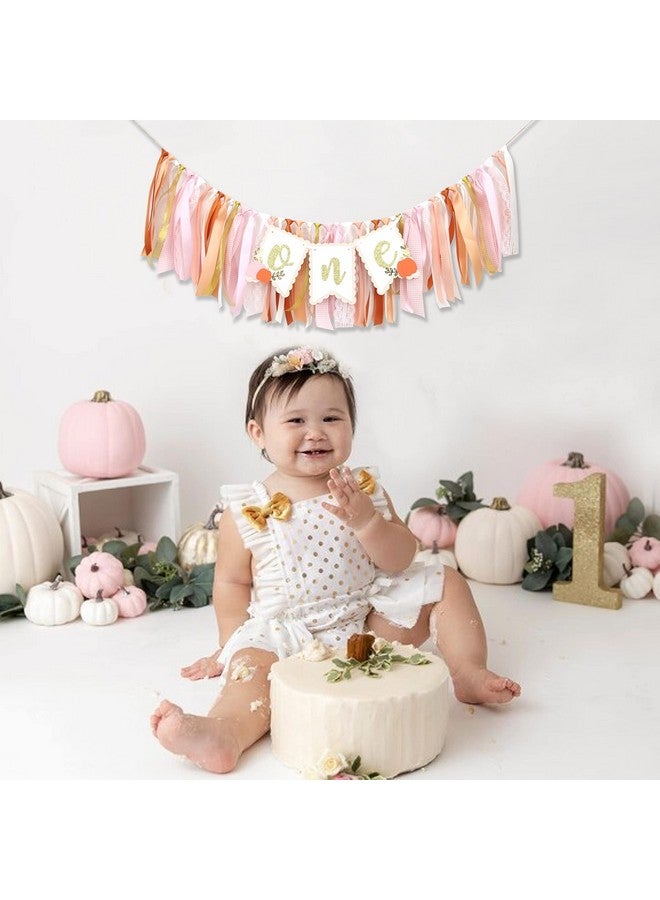 Agkvw Little Pumpkin 1st Birthday Banner - Pink Orange Ribbon High Chair Decor, Cake Smash Props - Image 5