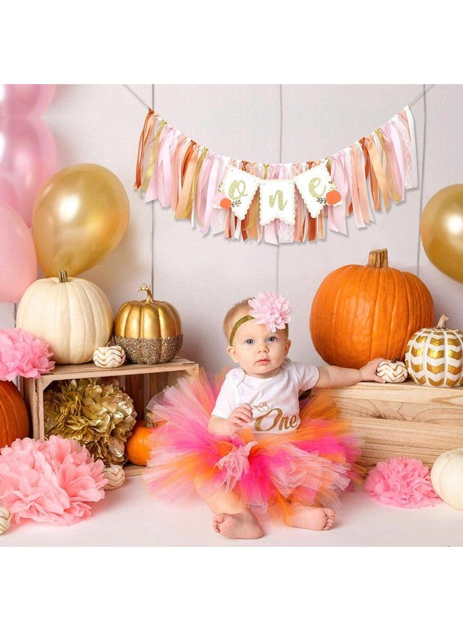Agkvw Little Pumpkin 1st Birthday Banner - Pink Orange Ribbon High Chair Decor, Cake Smash Props - Image 4
